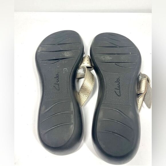 Clarks Bendables Leather Sandals Metallic Gold Open Toe Slide Slip On Size 10 - Picture 5 of 6